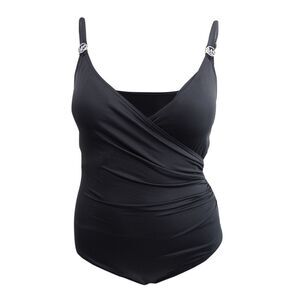 MICHAEL Michael Kors Women's Surplice-Neck One-Piece Swimsuit (10, Black)